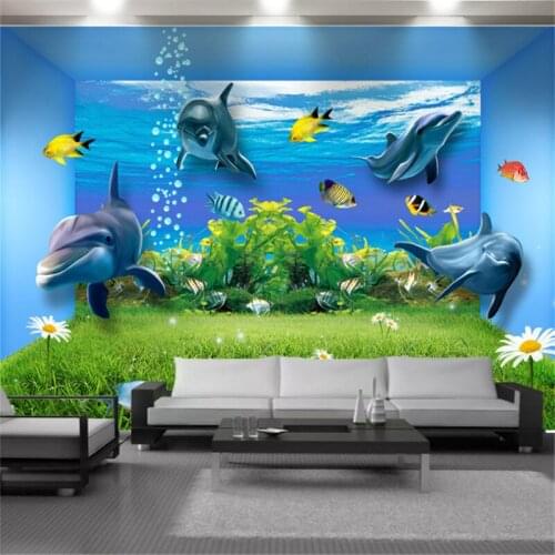Custom 3d Animal Wallpaper Beautiful Underwater World of Dolphins Customized Cute Living Room Bedroom Wallpaper