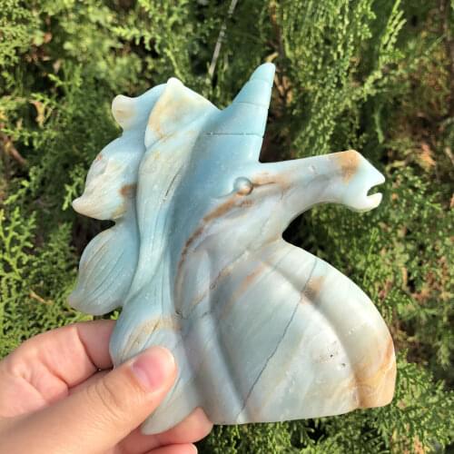 Natural Big Caribbean Calcite Unicorn Carving Crystal Stone Unicorn Healing Caribbean Calcite Unicorn For Decoration