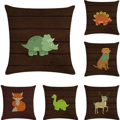 Cartoon Dog Cat Rabbit Deer Owl Throw Pillow Cover Square Cotton Linen Animal 45x45cm Cushion Cover Home Decor For Sofa