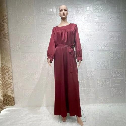 New Arrival Eid Soft Satin Djellaba Abaya Full Length Sky Blue Muslim Dress Dubai Turkey Muslim Dress Islam Abayas Belt WY119