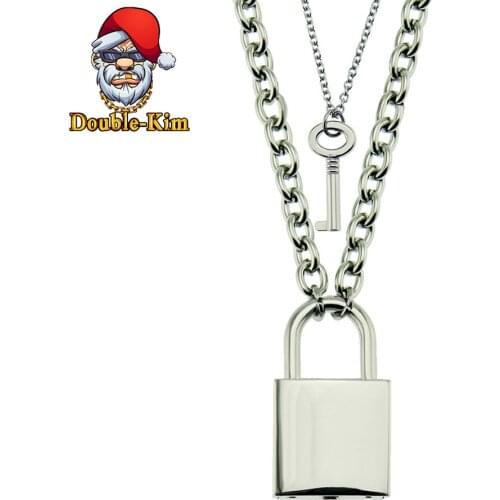 Key and Lock Pendant Necklace Men Hiphop Rock Street Culture Zinc Alloy Chain Necklace Classic Fashion Trendy Man Jewelry Gift