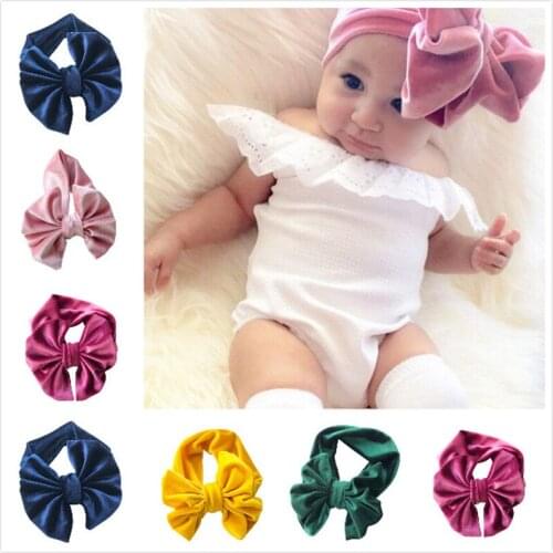 New Handmade Velvet Turban Bows Headband Baby Kids Elastic Knot Hair Band Head Wrap