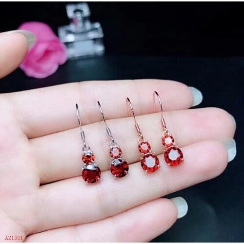 KJJEAXCMY Supporting detection Supporting Detection of 925 Silver-inlaid Natural Garnet Earrings and Earrings for Women