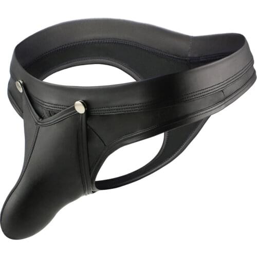 Sexy Mens Briefs PU Leather Open Crotch Underwear Sissy Penis Pouch Gay Panties Jockstrap T-back Masculina Cueca Briefs