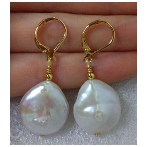 TwoPin Beads earbob 14-15mm South Sea White Baroque Pearl Earrings