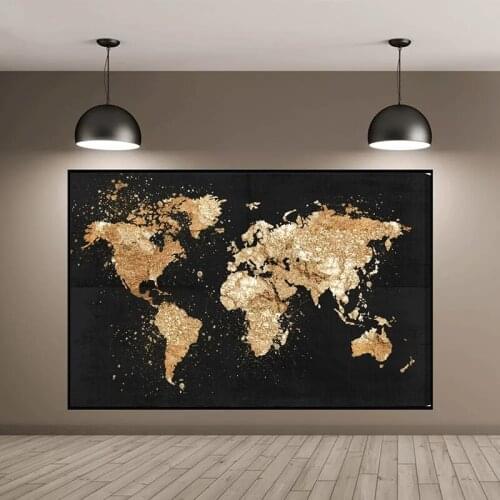 Vintage Golden World Map Poster and Prints Canvas Painting Modern Picture Wall Art Painting Living Room Home Decoration Cuadros