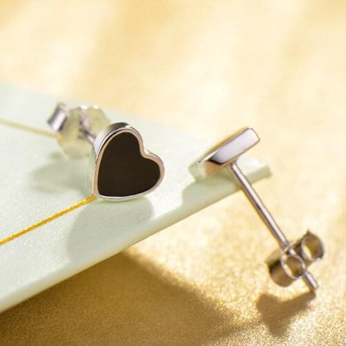 Vintage Black Stone Cute Heart/Round/Triangle/Pentagram Stud Earrings For Men Women Geometric Jewelry Female Minimalist Earrings