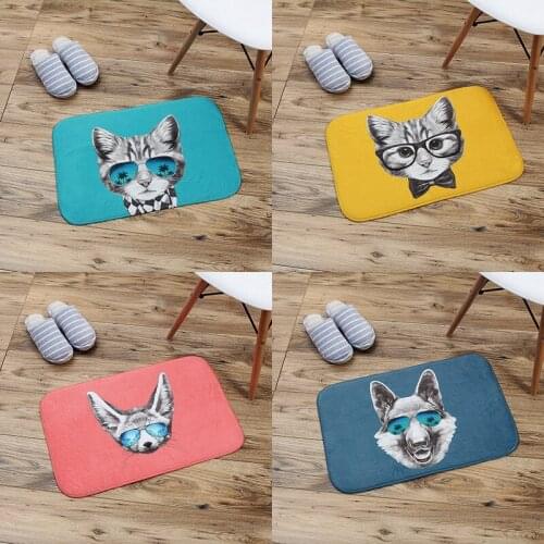 Funny cartoon dog cat fox wearing sunglasses print door mat HQ Flannel carpet entry door hallway front door anti-slip floor mats