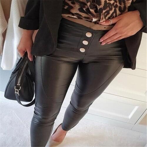 Women PU Leather Pants High Waist Elastic Skinny Trousers Sexy Slim Female Pencil Leather Pants New Womens Tight Pants