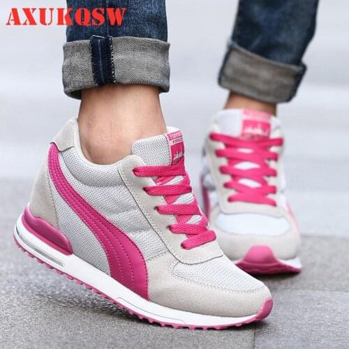 Autumn Women Sneakers Lace Up Flat Casual shoes Mesh Running Shoes Woman Height Increasing Platform Shoes Zapatillas Deportiva