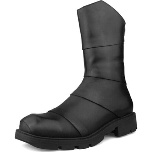 Winter Men High-Top Boots Street Luxury Zipper Cowhide Platform Boots Round Toe Fashion Riding Combat Boots Black Sneakers Male