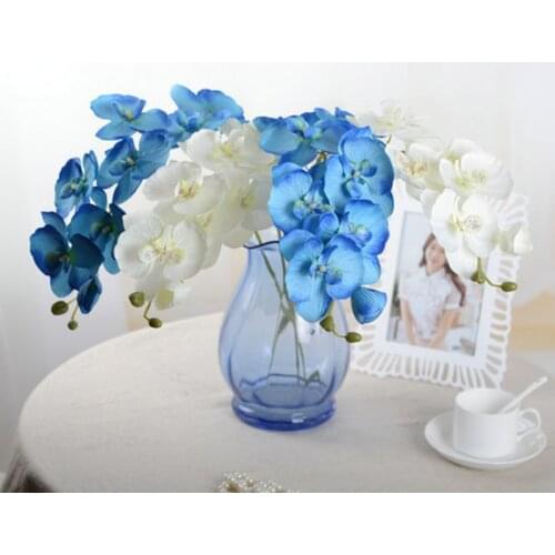 1Pcs Artificial Silk Blue Butterfly Orchid Flowers Moth Fake Flower for Wedding Party Home Festival Decoration