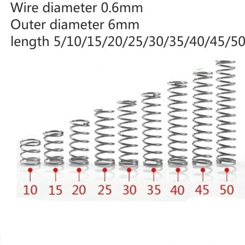 10pcs/lot Small Micro Compression Spring 0.6mm 304 A2 Stainless Steel Wire Diameter 0.6mm Outer Diameter 6mm Length 15-50mm