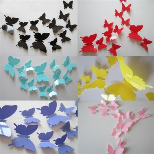 24Pcs/Lot 3D Butterfly Wall Sticker for Home Decor DIY Butterflies Fridge stickers Room Decoration Party Wedding Decor