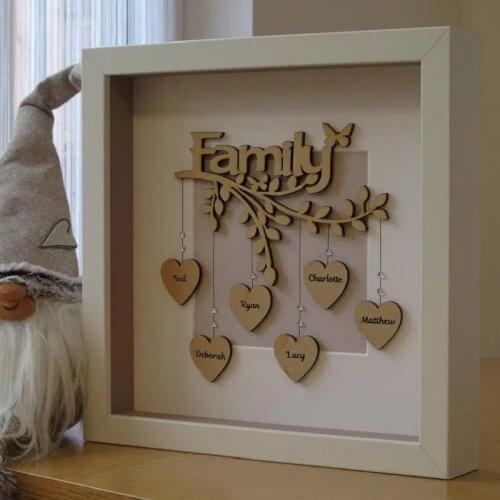 25x25CM DIY Custom-made Name Family Tree Picture Frame Wooden Souvenir Personalized New House Gift Mom Birthday Gift