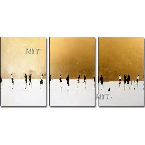 3 Panels Hand-painted Gold Foil Abstract Wall Art Modern Canvas Oil Painting Wall Picture Paintings Artwork For Home Decoration