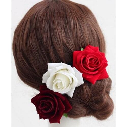 30pcs/lot 7cm Artificial Rose Flower Hair Clip Brooch Pins Bridal Wedding Party Woman Flower Hair Accessory