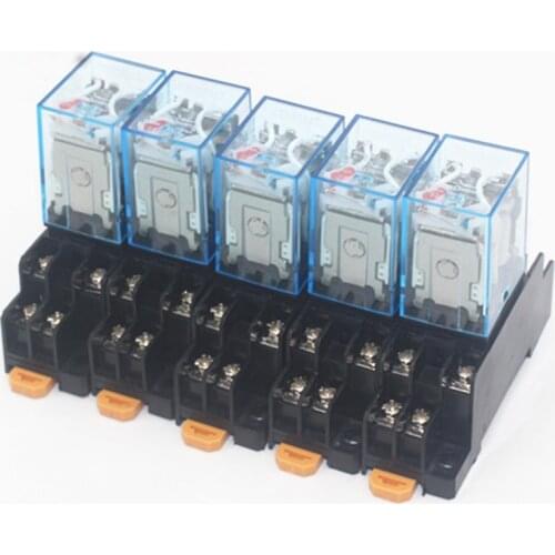 5set MY2P HH52P MY2NJ Relay Coil General DPDT Mini Electromagnetic Relay Switch with Socket Base LED AC 110V 220V DC 12V 24V
