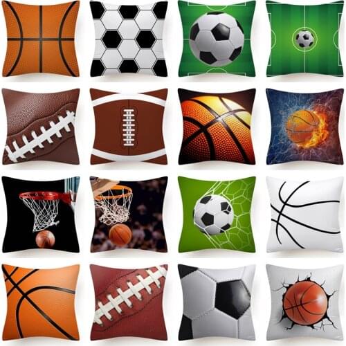 Hot Sale Football Basketball Leather Print Cushion Cover 45X45CM Polyester Pillowcase Modern Fashion Sofa Bed Decorative Pillows