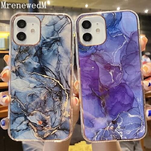 For iPhone 12 Pro Max Case Marble Texture Phone Case For iPhone 11 X XR XS Max SE2 7 8 Plus Plating Frame Colorful Acrylic Cover