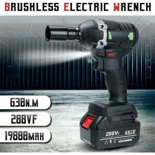 630N.M Electric Cordless Brushless Impact Wrench 288VF 3000rpm Ratchet Driver Wrench Power Tools Compatible for Lithium Battery