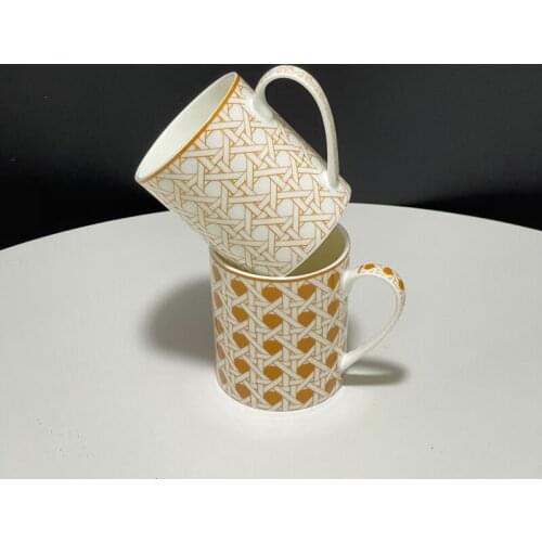 2PCS/SET Porcelain Coffee Cups With Box Yellow and White Bone China Cups For Coffee Milk Water Tea Luxury Wedding Birthday Gift