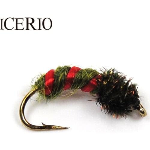 ICERIO 8PCS Peacock Herl Larvae Pupae Nymph Flies Trout Fly Fishing Lures #12