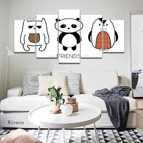 Cartoon Animal Panda Penguin Wall Art Poster Send Friend Gift Canvas Painting Hd Print Five Pieces Frameless Home Kid Room Decor
