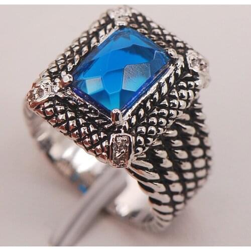 Blue Crystal Zircon 925 Sterling Silver Ring Size 6 7 8 9 10 F662 Fashion Wholesale Jewelry Free Shipping
