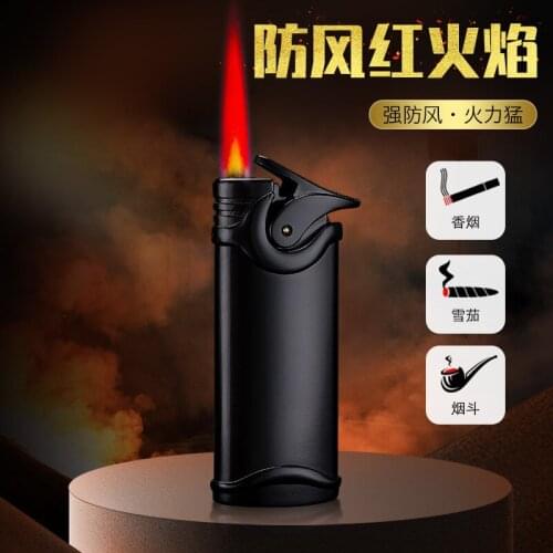 Cool Creative Personality Butane Lighter Straight Into Torch Lighter Metal Windproof Red Flame Smoking Accessories Gift for Men