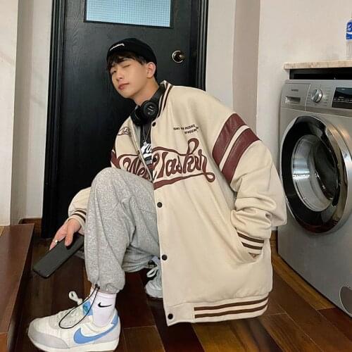 Printed bomber jacket mens coat 2021 spring new American vintage Korean high street hip-hop trend embroidered baseball jacket