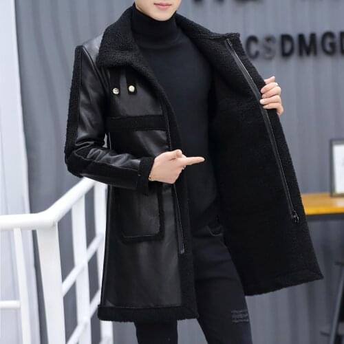 Jacket Faux Leather Men Mid-length Leather Coat Winter Fleece-lined Thickened Fur Coat Veste Cuir Homme Jaqueta Masculina Couro