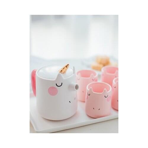 Cute Unicorn Set Household Tea Set Cup Japanese Cartoon Cold Water Bottle Simple Ceramic Coffee Pot with Tray Drinkware