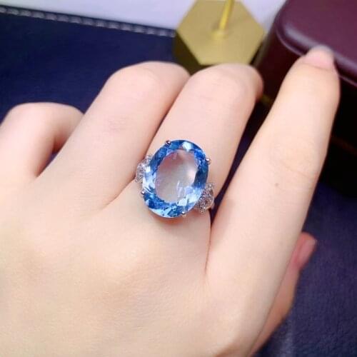 Fashion Big Gemstone Ring for Party 12mm*16mm Natural Topaz Ring 925 Sterling Silver Topaz Jewelry Gift for Woman