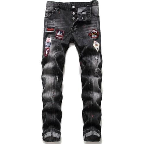 D2 Italy blue men dsq brand jeans pants Men slim skinny jeans Moto & Biker jeans Elastic black Pants hole jeans for men 1204