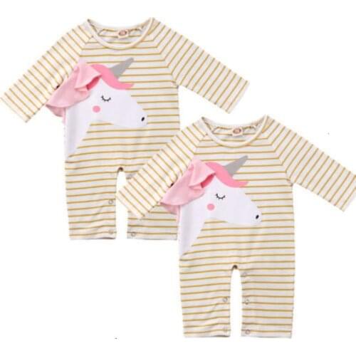 0-18M Newborn Baby Girls Unicorn Striped Party Romper Cute Long Sleeve Jumpsuit cotton Autumn winter Outfits princess Clothing