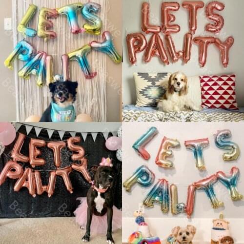 9PCS 16'' Foil Balloon Set Dog Pet Birthday Rose Gold Balloons LETS PAWTY Banner for Pet Dog Party Supplies Decor