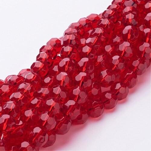 Glass Beads Strands, Faceted, Round, Red, about 8mm in diameter, hole: 1mm, about 40pcs/strand, 13"