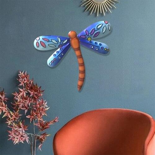 New Metal Dragonfly Decor Wall Sculptures Ornaments Garden Art for Patio Porch Fence Backyard Outdoor Hanging Decoration