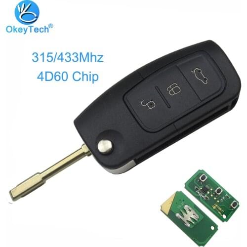 OkeyTech 315/433MHz Switchable 4D60 Chip FO21 Blade 3 Button Flip Folding Remote Control Key for Ford Fusion Focus Mondeo Fiesta