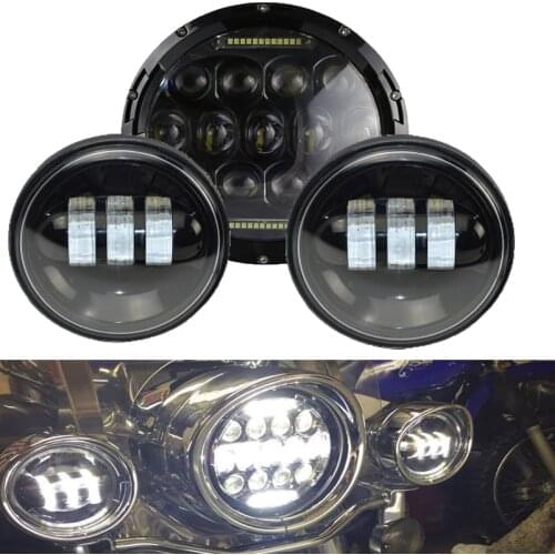 For Electra Glide Softail Touring 7 Inch 75W Motor LED Headlight with 4.5 Inch Fog light motorcycle 7'' headlights lamp bracket