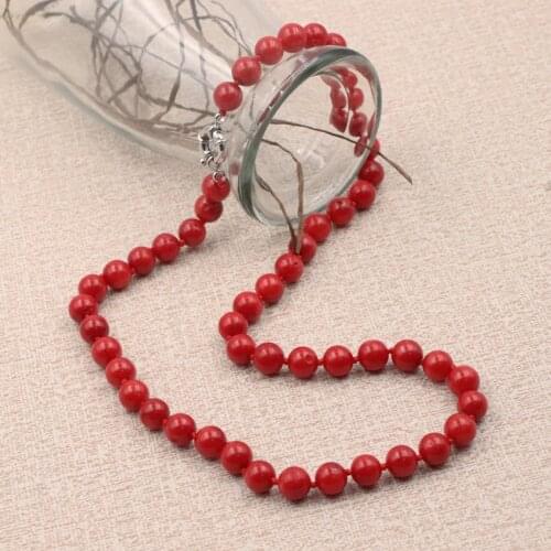 Genuine Coral Chain Necklace for Women 8mm Natural Stone Round Beads Statement Choker Necklaces Elegant Gifts Jewelry 18" A971