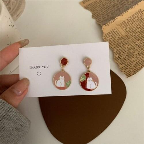 S925 Needle Japanese Fashion Cute Cat Earrings Temperament Simple Round Oil Drop Ear Jewelry Female Fresh Accessories