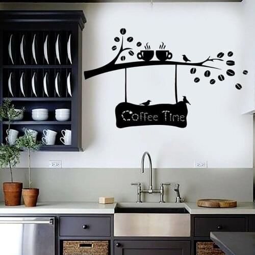 Vinyl Wall Decal Coffee Bean Branch Cup Birds Art Mural Kitchen Cafe Restaurant Interior Decor Door Window Creative Sticker M950