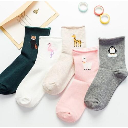 Frilly animal print socks cartoon kawaii calcetines women meias mulher cute kobieta skarpety meia femme chaussettes calcetas