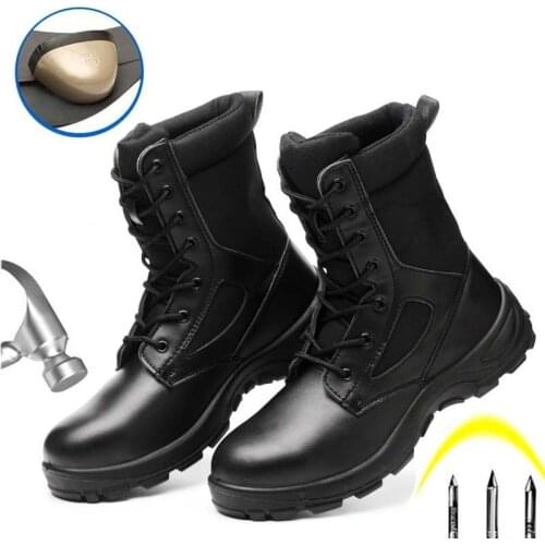 Four Seasons Safety Work Boots Men Outdoor Leather Anti-Piercing Desert Tactical Army Military Safety Combat Boot Work Shoes
