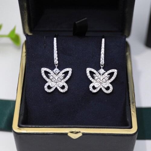 Sweet Brilliant Temperament Butterfly Earrings Women S925 Sterling Silver Brand Jewelry Fashion Luxury Platinum Plating Shining