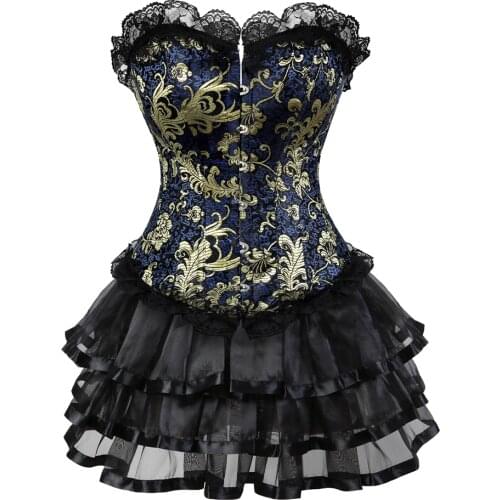 Corset Skirt for Women Steampunk Halloween Bustiers Dress Corselet Bodyshaper Lace Up Boned Classic Clubwear Carnival Costume