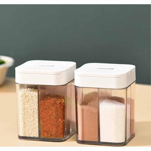 1PC Kitchen Storage Gadgets Seasoning Box Plastic Transparent 4 Grid Pepper Spice Shaker Salt Seasoning Jar Condiment Bottle