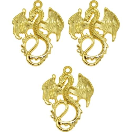 10pcs Man Gold Tone Alloy Dragon Charms Necklace Pendant Metal Bracelet Crafts Jewelry Makings Handmade Craft 34*26*2mm 50545